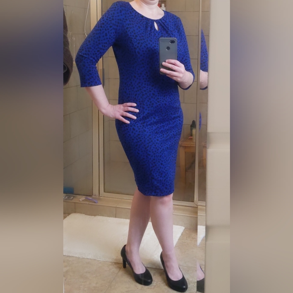 Joan Rivers Blue and Black Animal Print Knee length Dress Small
